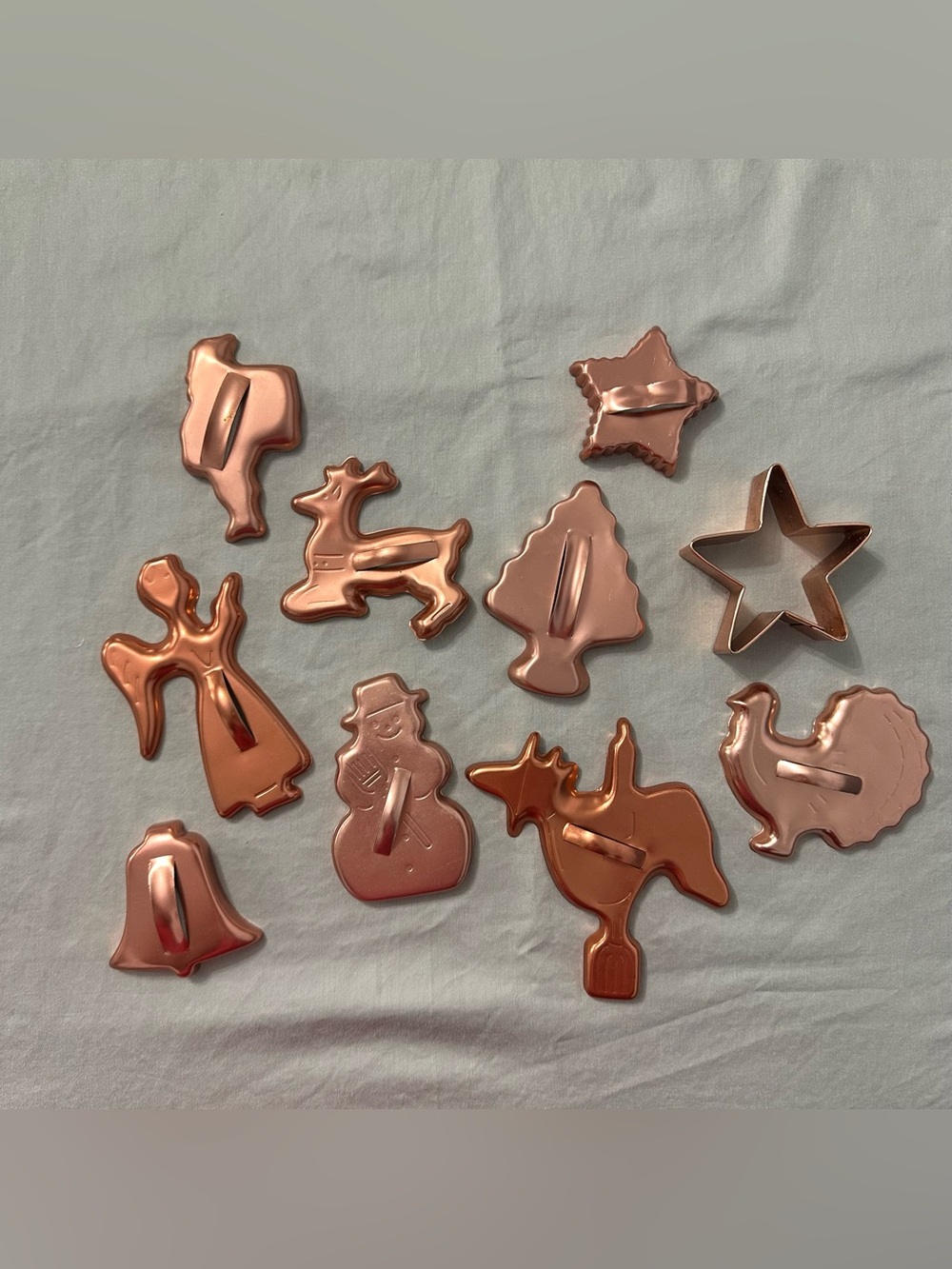 VTG Copper Metal Cookie Cutters Lot of 10 Handles Christmas Thanksgiving